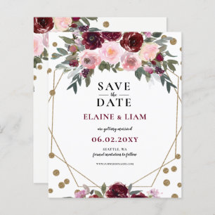 Budget Burgundy Blush Gold Floral bespaart datum