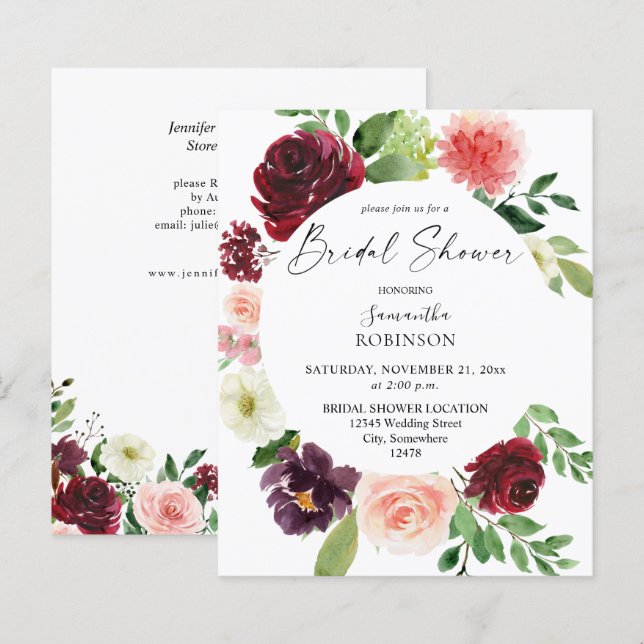 Budget Burgundy Blush Pink 4 Floral Vrijgezellenfe (Voorkant / Achterkant)