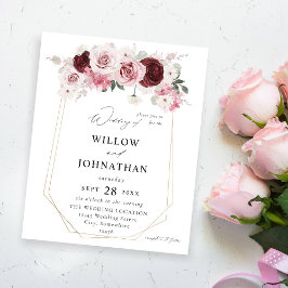 Budget Burgundy & Blush Pink 6 Ele Floral Wedding Flyer