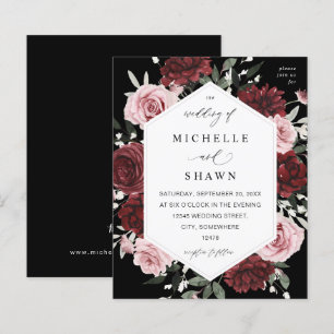 Budget Burgundy & Blush Pink 6 Floral - Zwart