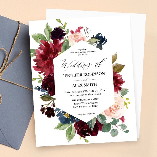 Budget Burgundy, Blush Pink en Navy Floral Wedding