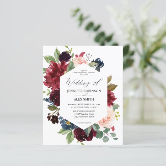 Budget Burgundy, Blush Pink en Navy Floral Wedding (Staand voorkant)