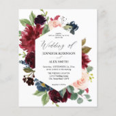 Budget Burgundy, Blush Pink en Navy Floral Wedding (Voorkant)