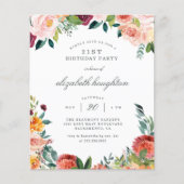 Budget Burgundy Blush Pink Floral Birthday Party (Voorkant)