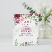 BUDGET Burgundy Blush Pink Floral Wedding INVITE (Staand voorkant)