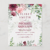BUDGET Burgundy Blush Pink Floral Wedding INVITE (Voorkant)