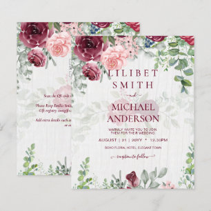 BUDGET Burgundy Blush Pink Floral Wedding INVITE
