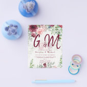 BUDGET Burgundy Blush Pink Floral Wedding INVITE Flyer (Enkel)