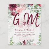BUDGET Burgundy Blush Pink Floral Wedding INVITE Flyer (Voorkant)