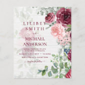 BUDGET Burgundy Blush Pink Floral Wedding INVITE Flyer (Voorkant)