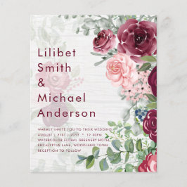BUDGET Burgundy Blush Pink Floral Wedding INVITE Flyer