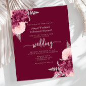 Budget Burgundy Blush Silver Floral Wedding Invite