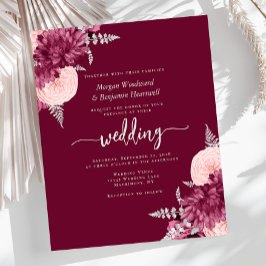 Budget Burgundy Blush Silver Floral Wedding Invite