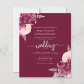Budget Burgundy Blush Silver Floral Wedding Invite (Voorkant)