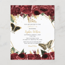 Budget Burgundy Butterfly Sweet 16 Uitnodiging