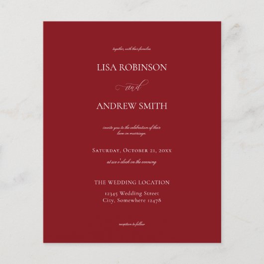 Budget Burgundy Calligraphy Wedding Flyer (Voorkant)