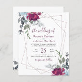 Budget burgundy chic floral bruiloft-uitnodiging (Voorkant / Achterkant)