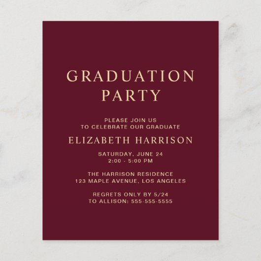 Budget Burgundy College Gradution Party Invite (Achterkant)