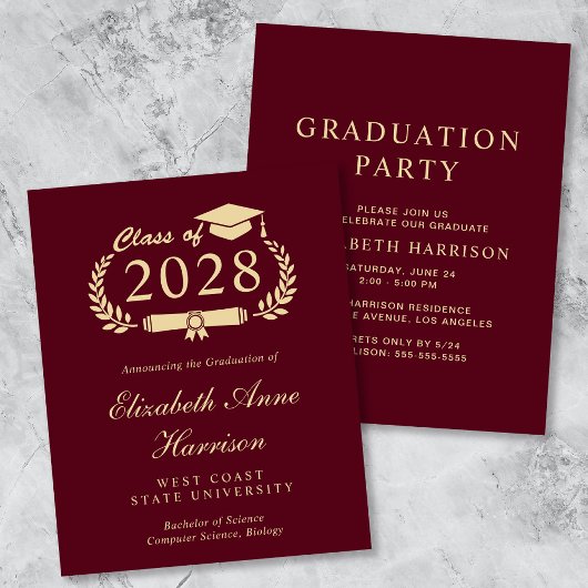 Budget Burgundy College Gradution Party Invite