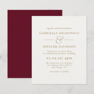 BUDGET Burgundy Cream Gold Weduwen Uitnodiging