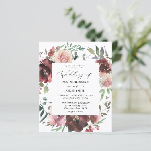 Budget Burgundy Dusty Pink Floral 5 bruiloft (Staand voorkant)