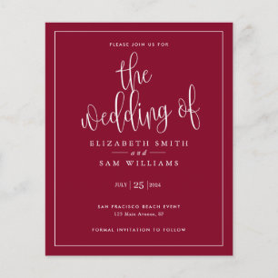 Budget Burgundy Elegant Simple Wedding Invitation Flyer
