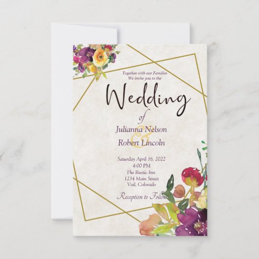 Budget Burgundy en yellow floral bruiloft Kaart (Voorkant)