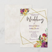 Budget Burgundy en yellow floral bruiloft Kaart (Voorkant / Achterkant)