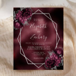 Budget Burgundy Faux Folie Silver Floral Wedding<br><div class="desc">Deze elegante moderne huwelijksuitnodiging is voorzien van een zilveren geometrisch lijst met een versiering van boeroendi- en zilverbloemen op een donkerbruine foil achtergrond-afbeelding. De aanpasbare tekst combineert zilvergrijze witte handschrift,  copperplate en cursieve lettertypen. Aan de achterzijde is hetzelfde model van de bruine faux folie afgebeeld.</div>