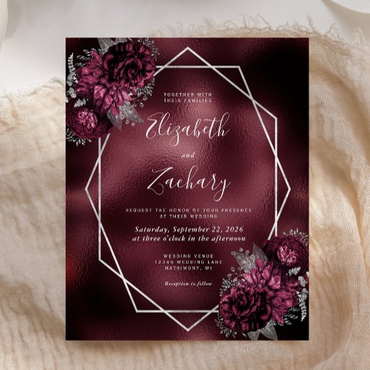 Budget Burgundy Faux Folie Silver Floral Wedding