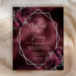 Budget Burgundy Faux Folie Silver Floral Wedding<br><div class="desc">Deze elegante moderne huwelijksuitnodiging is voorzien van een zilveren geometrisch lijst met een versiering van boeroendi- en zilverbloemen op een donkerbruine foil achtergrond-afbeelding. De aanpasbare tekst combineert zilvergrijze witte handschrift,  copperplate en cursieve lettertypen. Aan de achterzijde is hetzelfde model van de bruine faux folie afgebeeld.</div>