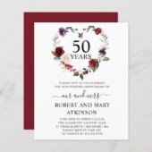 Budget Burgundy Floral 50e Jubileum Uitnodiging (Voorkant / Achterkant)