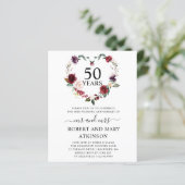 Budget Burgundy Floral 50e Jubileum Uitnodiging (Staand voorkant)