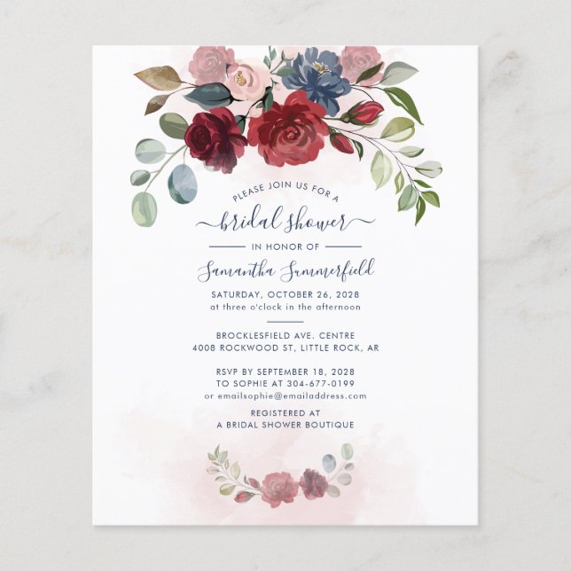 Budget Burgundy Floral Bridal Shower (Voorkant)