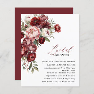 Budget Burgundy Floral Bridal Shower-uitnodigingen