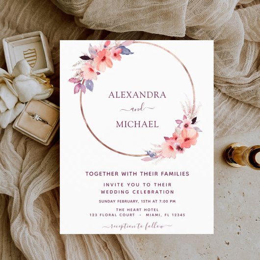 Budget Burgundy Floral Geometric Wedding