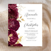 Budget Burgundy Floral Gold Script Weduwen Uitnodi