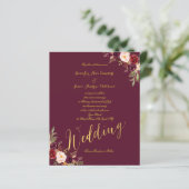 Budget Burgundy Floral Gold Script Weduwen Uitnodi (Staand voorkant)