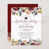 Budget Burgundy Floral Gradual Party Uitnodiging (Voorkant / Achterkant)