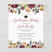 Budget Burgundy Floral Gradual Party Uitnodiging (Voorkant)