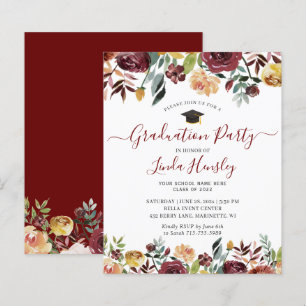 Budget Burgundy Floral Gradual Party Uitnodiging