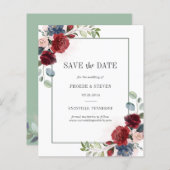 Budget Burgundy Floral Greenery bespaart datum (Voorkant / Achterkant)