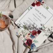 Budget Burgundy Floral Greenery bespaart datum Flyer