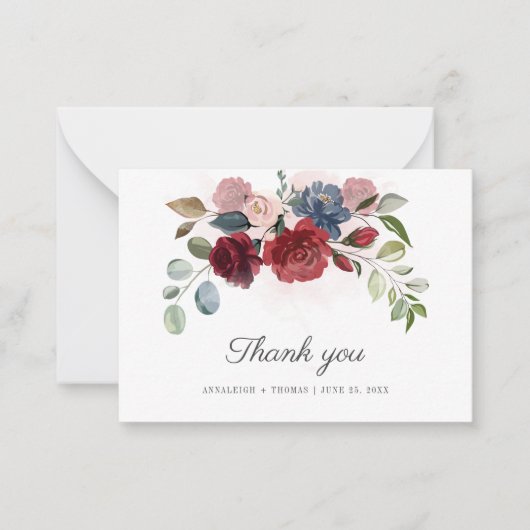 Budget Burgundy Floral Greenery Wedding Dank u Notitiekaartje (Voorkant)