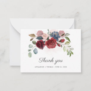 Budget Burgundy Floral Greenery Wedding Dank u Notitiekaartje