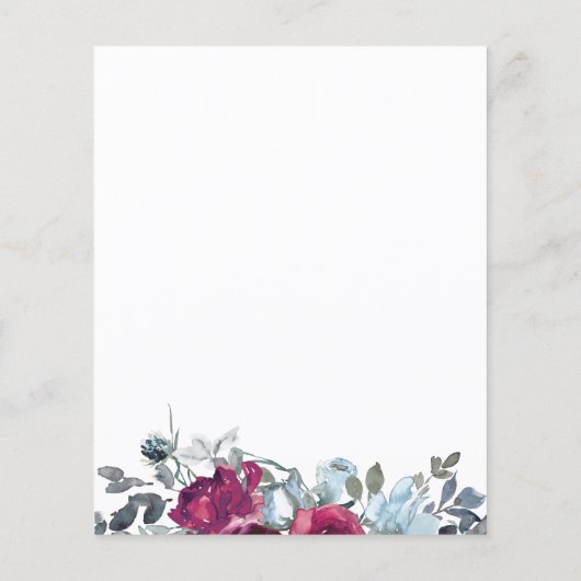 Budget burgundy floral lijst bruiloft uitnodiging flyer (Achterkant)