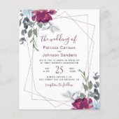 Budget burgundy floral lijst bruiloft uitnodiging flyer (Voorkant)