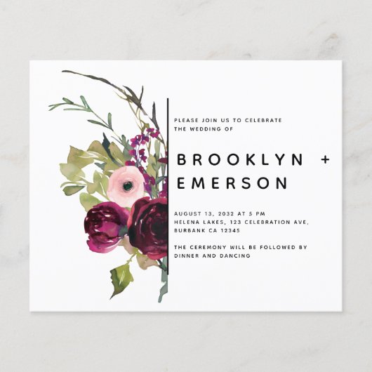 BUDGET Burgundy Floral Modern Wedding (Voorkant)