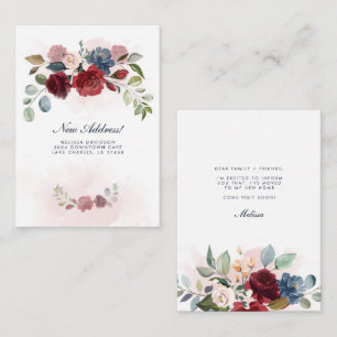 Budget Burgundy Floral Moving Announge Notitiekaartje