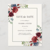 Budget Burgundy Floral Rustic Save the Date (Voorkant)